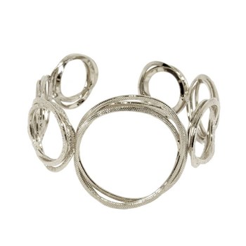 Bracelet rigide en plaqué argent avec cercles métalliques martelés à la main - Bijou de créateur