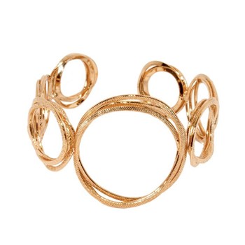 Bracelet rigide en plaqué or rose avec cercles métalliques martelés à la main - Bijou de créateur