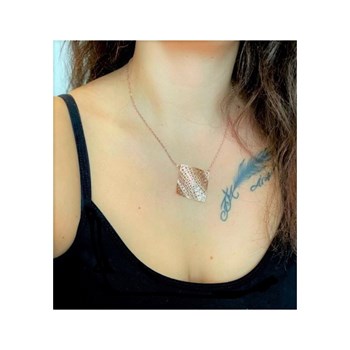 Collier ras du cou en plaqué or rose, chaîne, métal géométrique avec perles et cristaux - Bijou de créateur