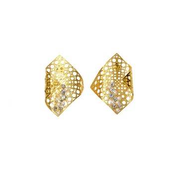 Boucles d'oreilles en plaqué or, métal géométrique avec perles et cristaux - Bijou de créateur
