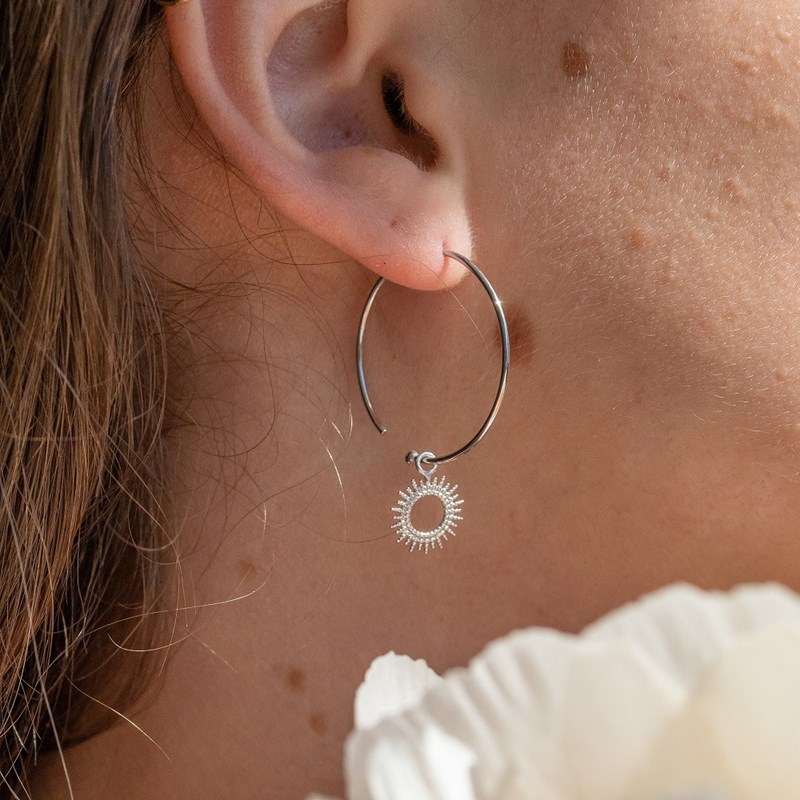 Boucles d'Oreilles Argent Créoles Rayons de Soleil - vue 3