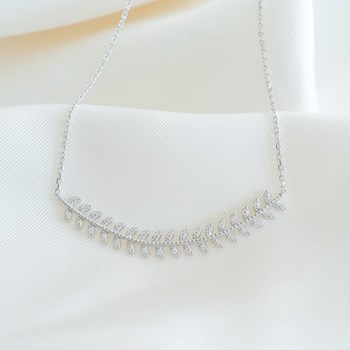 Collier Fin Argent Tendance Feuilles de Laurier Epis de Blé Zirconium