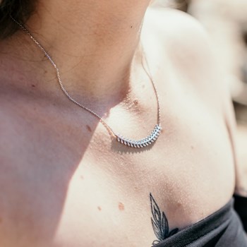 Collier Fin Argent Tendance Feuilles de Laurier Epis de Blé Zirconium