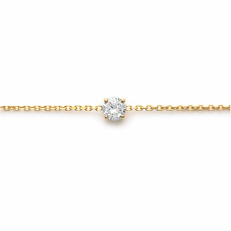 Bracelet Fin Plaqué Or Tendance Solitaire Strass Zirconium