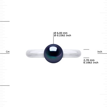 Bague Ajustable Jonc Perle d'Eau Douce Ronde 6-7 mm Noire Argent 925