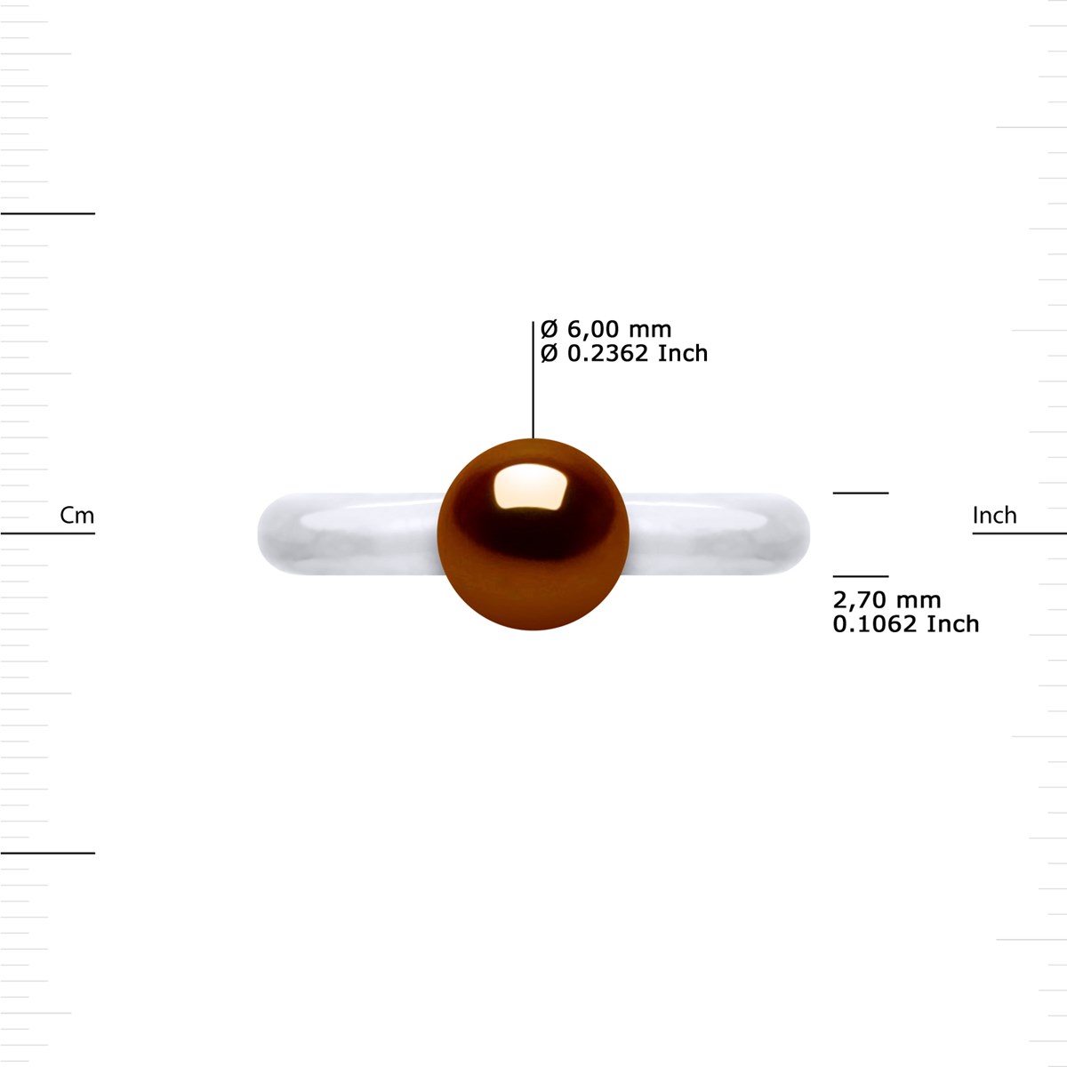Bague Ajustable Jonc Perle d'Eau Douce Ronde 6-7 mm Chocolat Argent 925 - vue 3