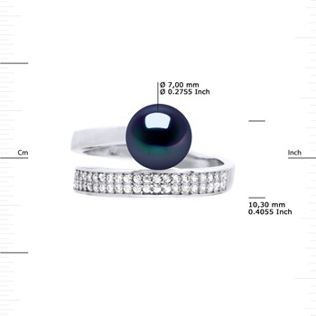 Bague Jonc Ajustable Perle d'Eau Douce Ronde 7-8 mm Noire Joaillerie Argent 925