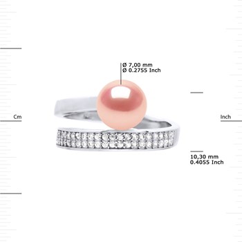 Bague Jonc Ajustable Perle d'Eau Douce Ronde 7-8 mm Rose Joaillerie Argent 925