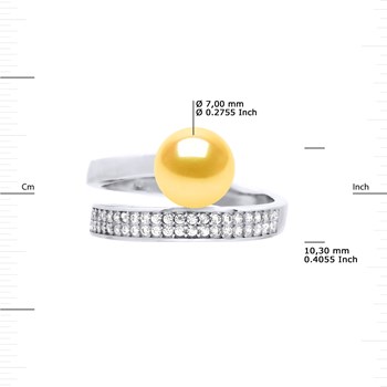 Bague Jonc Ajustable Perle d'Eau Douce Ronde 7-8 mm Dorée Joaillerie Argent 925