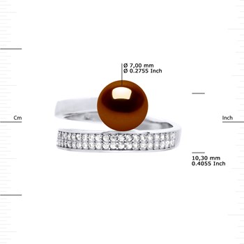 Bague Jonc Ajustable Perle d'Eau Douce Ronde 7-8 mm Chocolat Joaillerie Argent 925