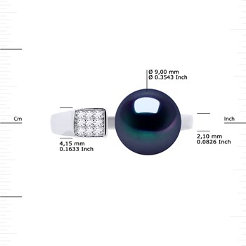 Bague Ajustable Perle d'Eau Douce 9-10 mm Noire Joaillerie Argent 925
