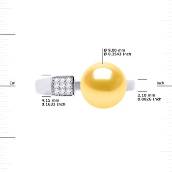 Bague Ajustable Perle d'Eau Douce 9-10 mm Dorée Joaillerie Argent 925