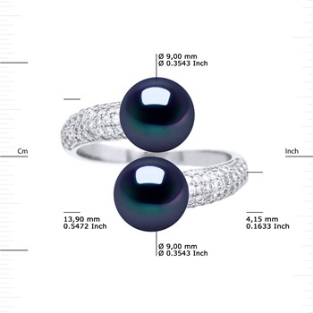 Bague TOI ET MOI 2 Perles d'Eau Douce 9-10 mm Noires Joaillerie Argent 925
