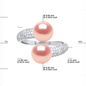 Bague TOI ET MOI 2 Perles d'Eau Douce 9-10 mm Rose Naturel Joaillerie Argent 925