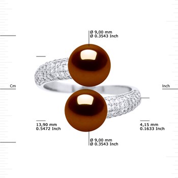 Bague TOI ET MOI 2 Perles d'Eau Douce 9-10 mm Chocolat Joaillerie Argent 925