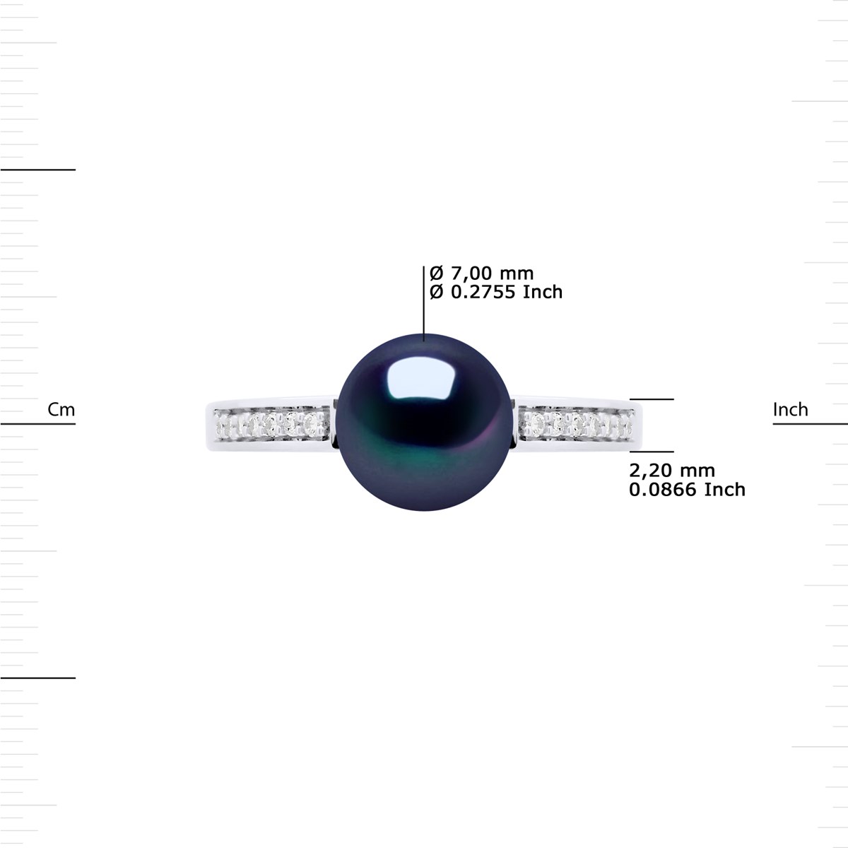 Bague Ajustable Perle d'Eau Douce 7-8 mm Noire et Oxydes de Zirconium Argent 925 - vue 3