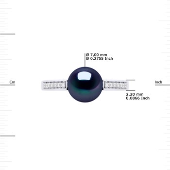 Bague Ajustable Perle d'Eau Douce 7-8 mm Noire et Oxydes de Zirconium Argent 925