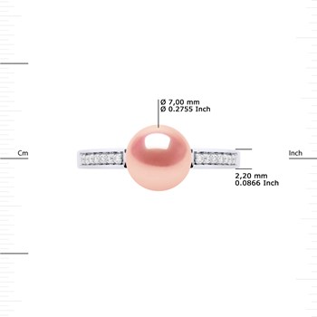 Bague Ajustable Perle d'Eau Douce 7-8 mm Rose Naturel et Oxydes de Zirconium Argent 925