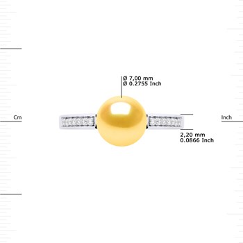 Bague Ajustable Perle d'Eau Douce 7-8 mm Jaune Dorée et Oxydes de Zirconium Argent 925