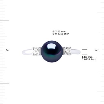 Bague Ajustable Perle d'Eau Douce 7-8 mm Noire et Oxydes de Zirconium Argent 925