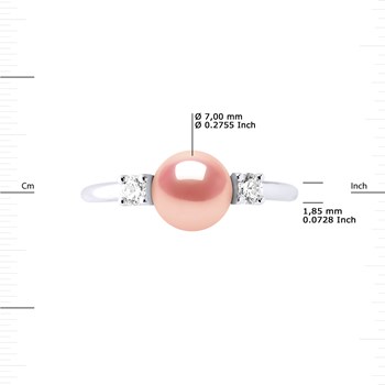 Bague Ajustable Perle d'Eau Douce 7-8 mm Rose Naturel et Oxydes de Zirconium Argent 925
