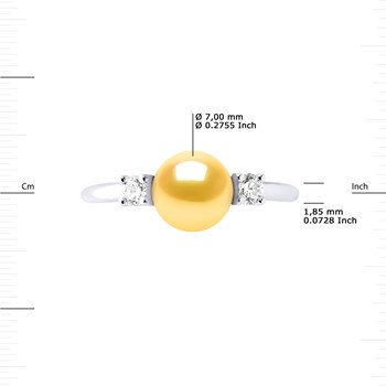 Bague Ajustable Perle d'Eau Douce 7-8 mm Dorées et Oxydes de Zirconium Argent 925