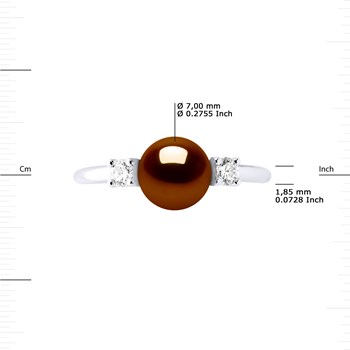 Bague Ajustable Perle d'Eau Douce 7-8 mm Chocolat et Oxydes de Zirconium Argent 925