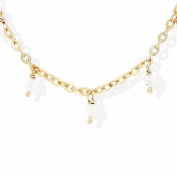 Collier Argent Doré Petites Gouttes Perles Pierre De Lune Blanche
