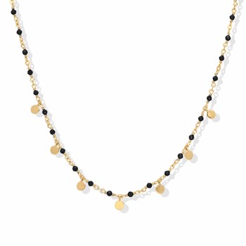 Collier Argent Doré Petites Perles Pampilles Et Spinelle Noire