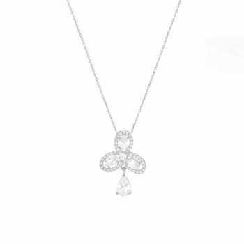 Silver Necklace White Crystal Drop