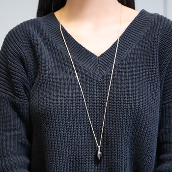 Collier Argent Doré Sphère Noire Sertie