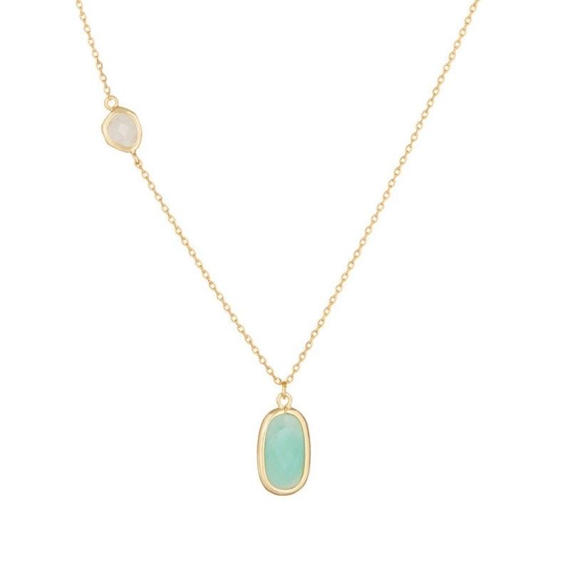 Collier laiton doré monté d'une Amazonite, Quartz verte ' Inés '