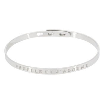 'REBELLE ET J'ASSUME' bracelet jonc argenté à message