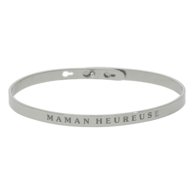 'MAMAN HEUREUSE' bracelet jonc argenté à message