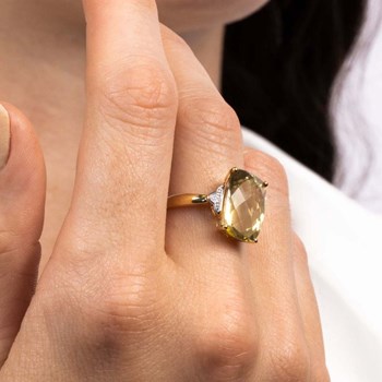 Bague 'Green Hill Quartz' Or jaune et Diamants