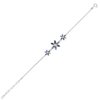 Bracelet ADEN réglable Nacre abalone 3 fleurs  Argent 925-000 rhodié
