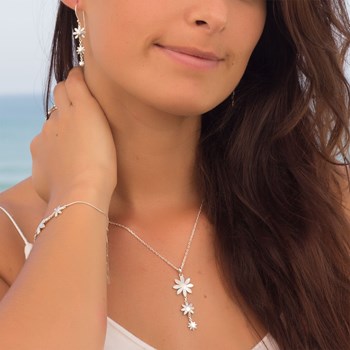 Pendants d'oreilles nacre blanche 3 fleurs en argent 925 rhodié : un bijou élégant et raffiné | Aden Boutique