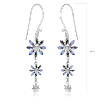 Boucles d'Oreille Nacre abalone 3 fleurs Sertie Argent 925 Rhodié