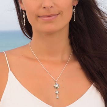 Boucles d'Oreille Nacre abalone 3 fleurs Sertie Argent 925 Rhodié