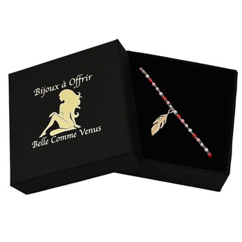 Gold-plated 750 3 microns Miyuki red, pink and white pearls feather anklet chain pendant