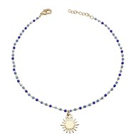 Chaîne de cheville soleil pendant perles Miyuki dégradé de bleu Plaqué OR 750 3 microns