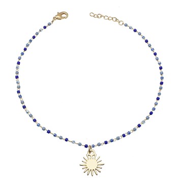 Anklet chain sun pendant Miyuki beads blue gradient Gold plated 750 3 microns