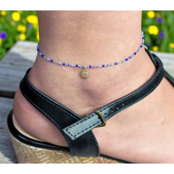 Anklet chain sun pendant Miyuki beads blue gradient Gold plated 750 3 microns