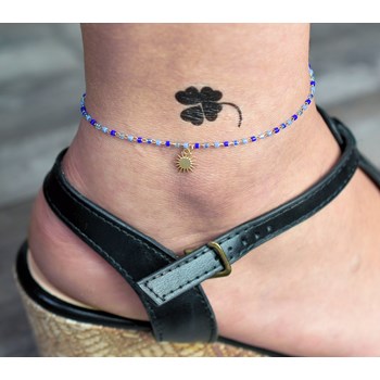 Anklet chain sun pendant Miyuki beads blue gradient Gold plated 750 3 microns