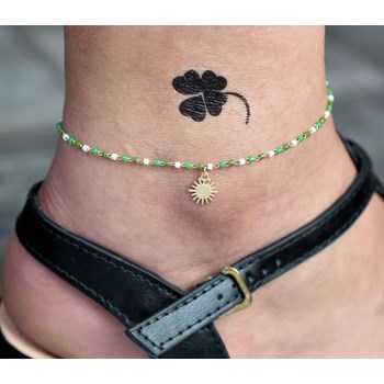 Anklet chain sun pendant Miyuki green gradient beads Gold plated 750 3 microns