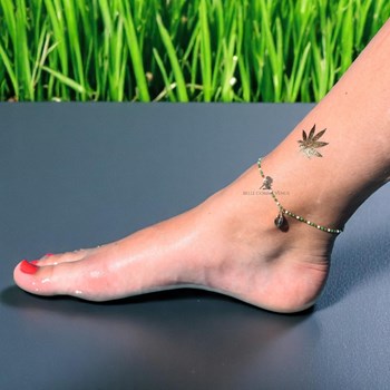 Ankle chain shell cauri pendant Miyuki beads green gradient Gold plated 750 3 microns