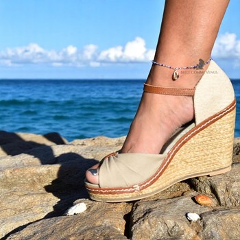 Ankle chain shell cauri pendant Miyuki beads blue gradient Gold plated 750 3 microns