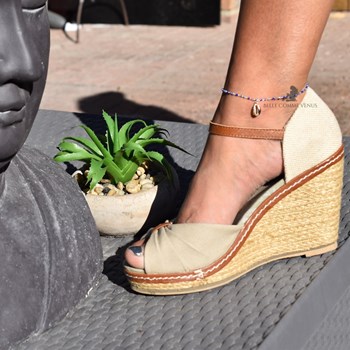 Ankle chain shell cauri pendant Miyuki beads blue gradient Gold plated 750 3 microns