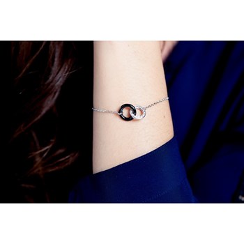 Bracelet souple mono-motif en Argent 925 millièmes et céramique - blanc brillant