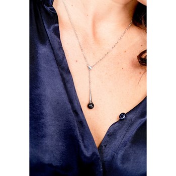 Collier Y en Acier 316L et céramique - blanc brillant